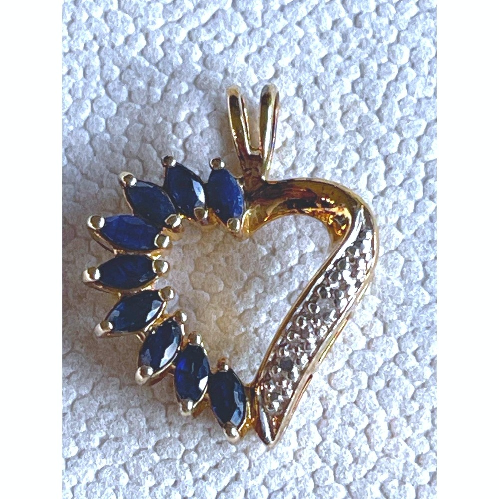 Vintage Ross-Simons 925 Gold-Tone Sapphire & Diamond Open Heart Pendant